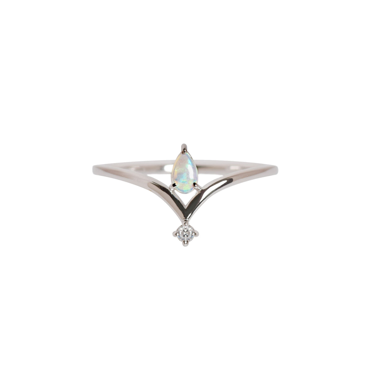 Teardrop CZ & Simulated Opal Ring - .925 Sterling Silver, Size 5, Blue Stone