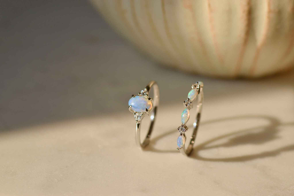 Classic Opal Ring and Marquise Band Ring | Michelle Yuen Jewelry