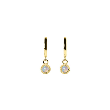 Bliss Blue Opal Hoop Earrings with Charm in Yellow Gold