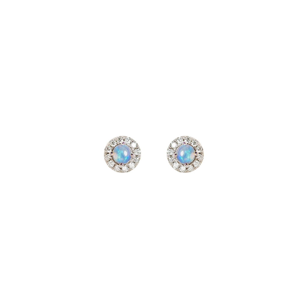 Halo Blue Opal Earrings with Diamonds in White Gold