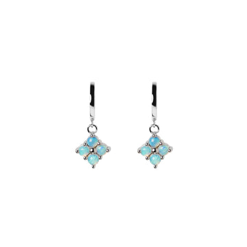 Clover Blue Opal Hoop Earrings with Charm in White Gold