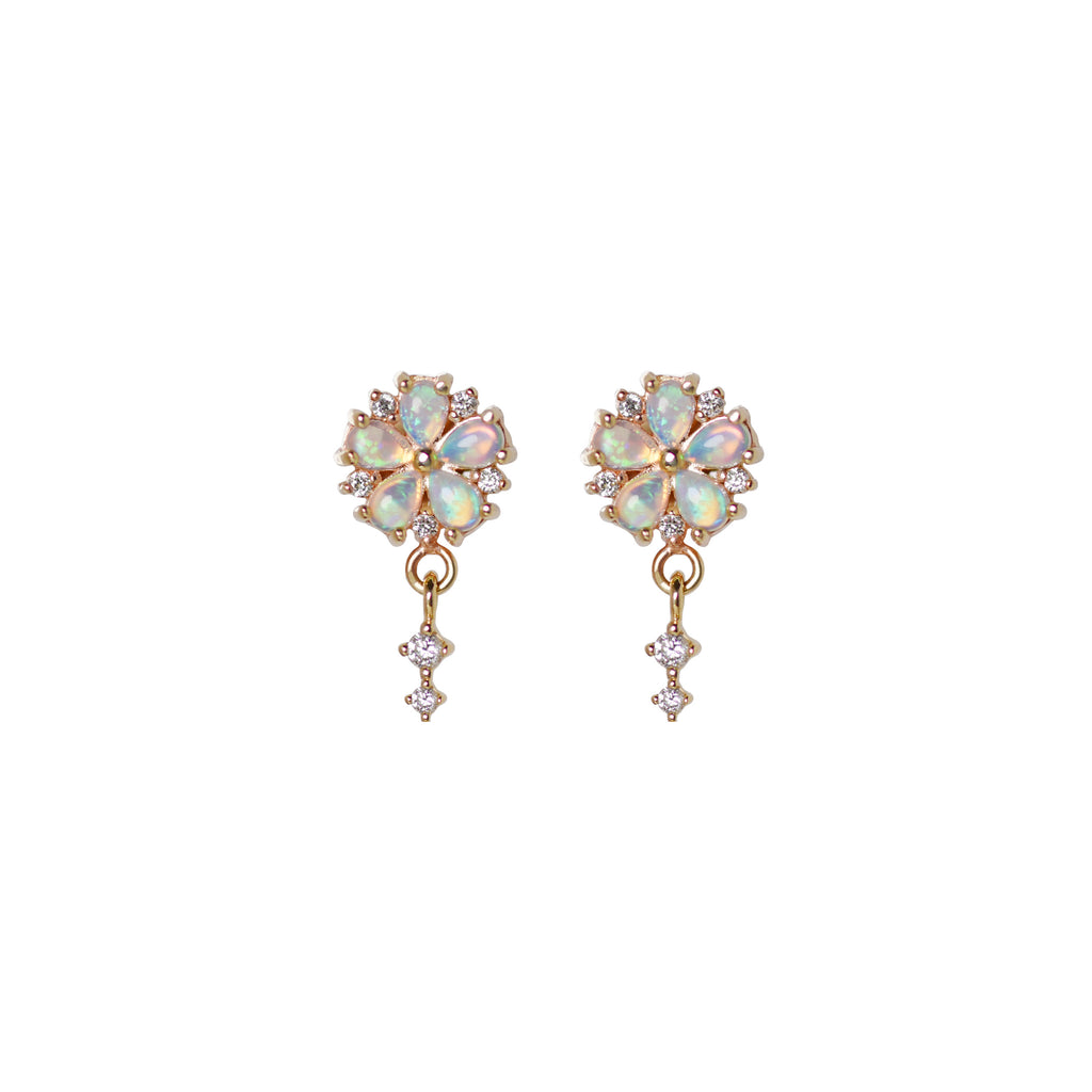 Hanabi Flower Opal Earrings with Diamonds