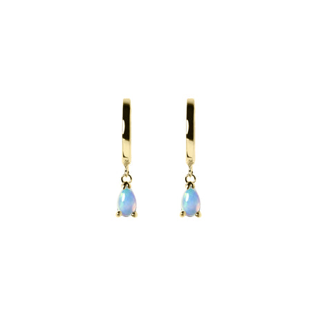 Teardrop Opal Huggie Earrings in Yellow Gold, Blue