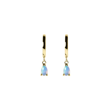 Teardrop Opal Huggie Earrings in Yellow Gold, Blue