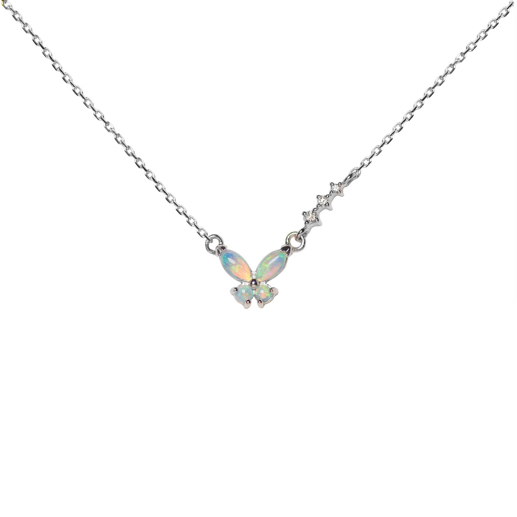 Butterfly Opal Necklace with Diamonds in White Gold