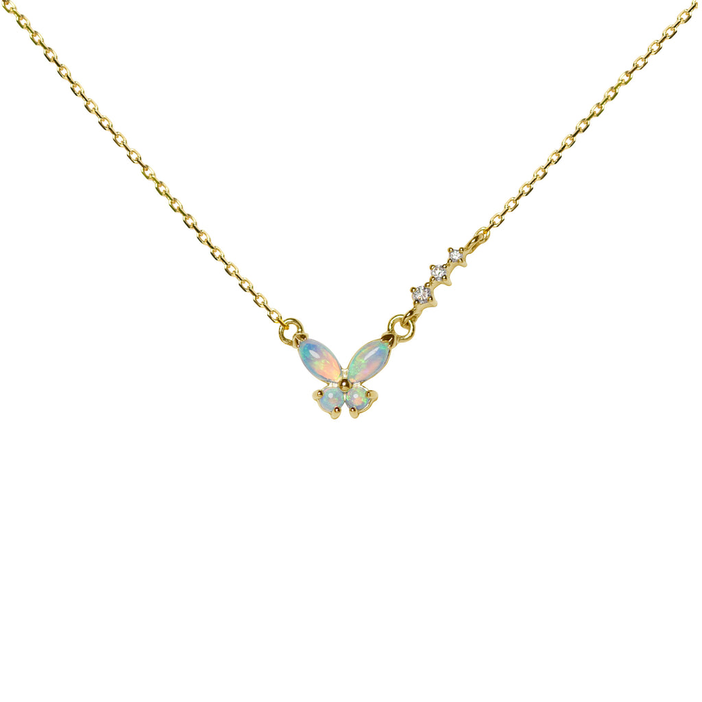 Butterfly Opal Necklace with Diamonds in Yellow Gold