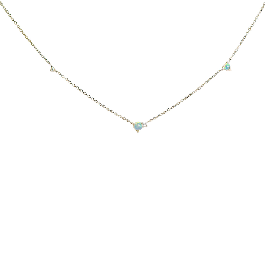 Zodiac Opal Necklace with Diamonds in White Gold