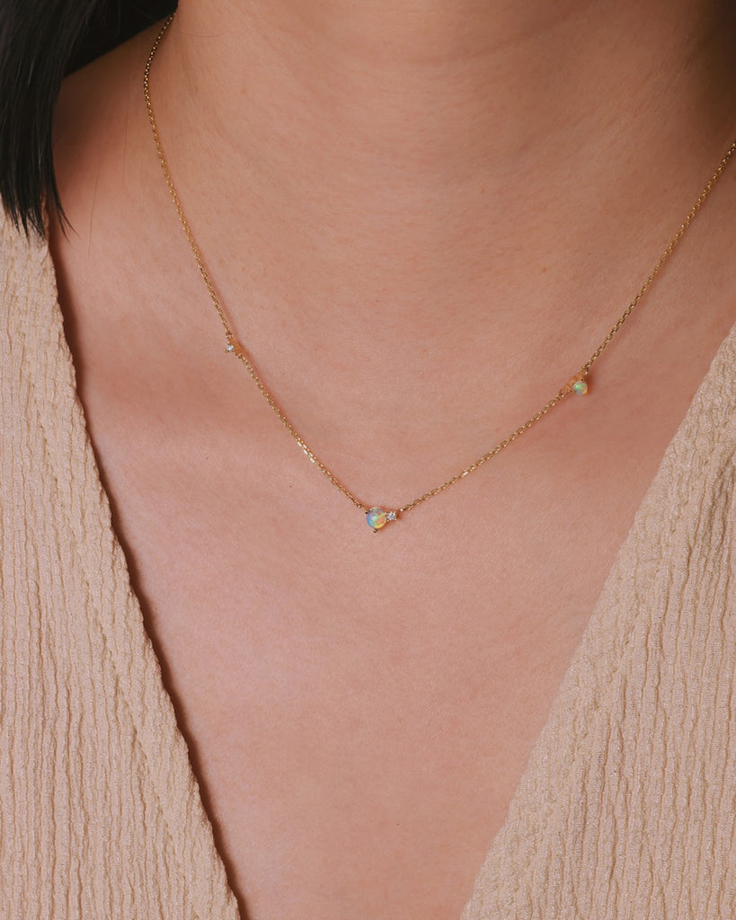 Zodiac Opal Necklace with Diamonds in Yellow Gold