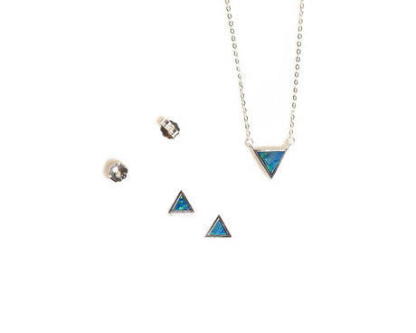Triangle Opal Earrings Necklace Set