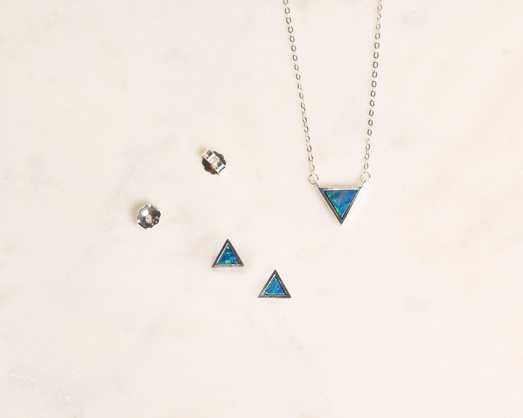 Triangle Opal Earrings Necklace Set