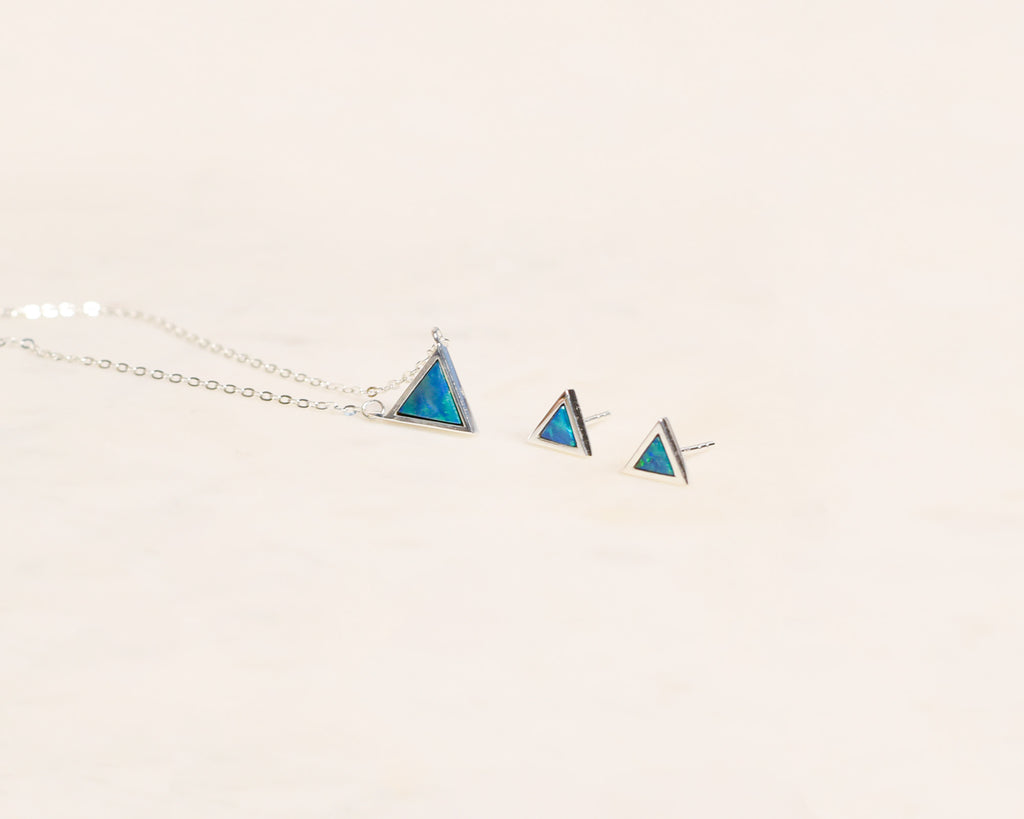 Triangle Opal Earrings Necklace Set
