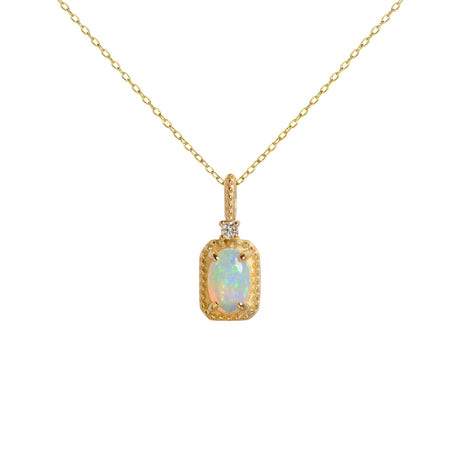 Belle Blue Green Opal Necklace with Diamond in Yellow Gold