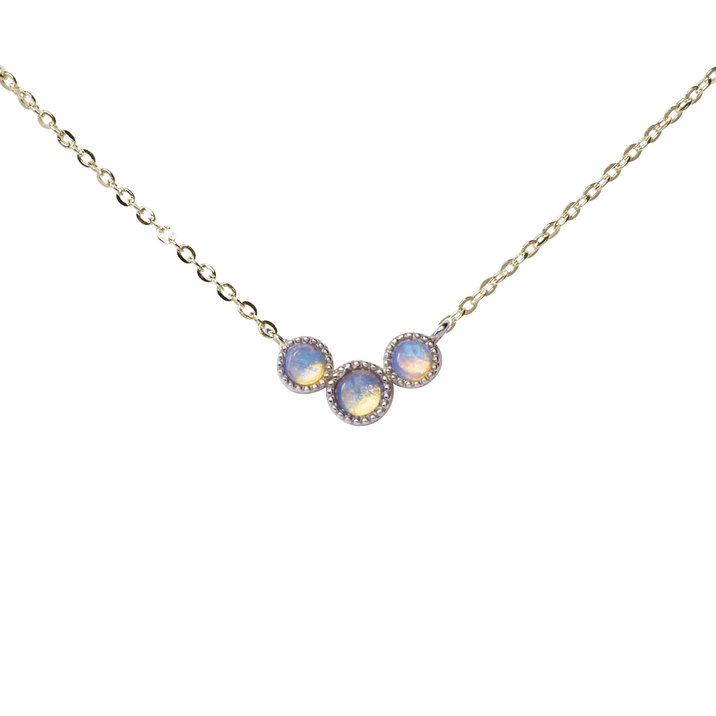 Bliss Blue Opal Necklace in Sterling Silver, Three Stones