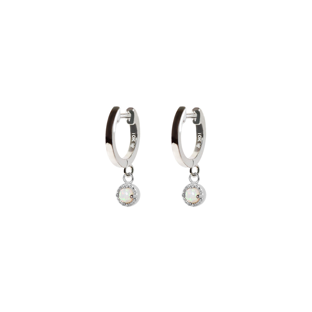 Bliss Opal Drop Earrings in White Gold, White - Side View