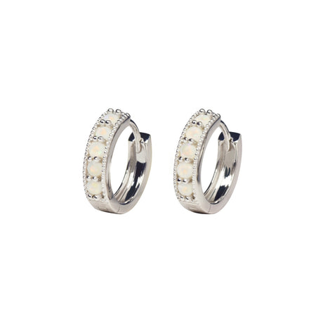 Bliss Opal Hoop Earrings in Sterling Silver, White