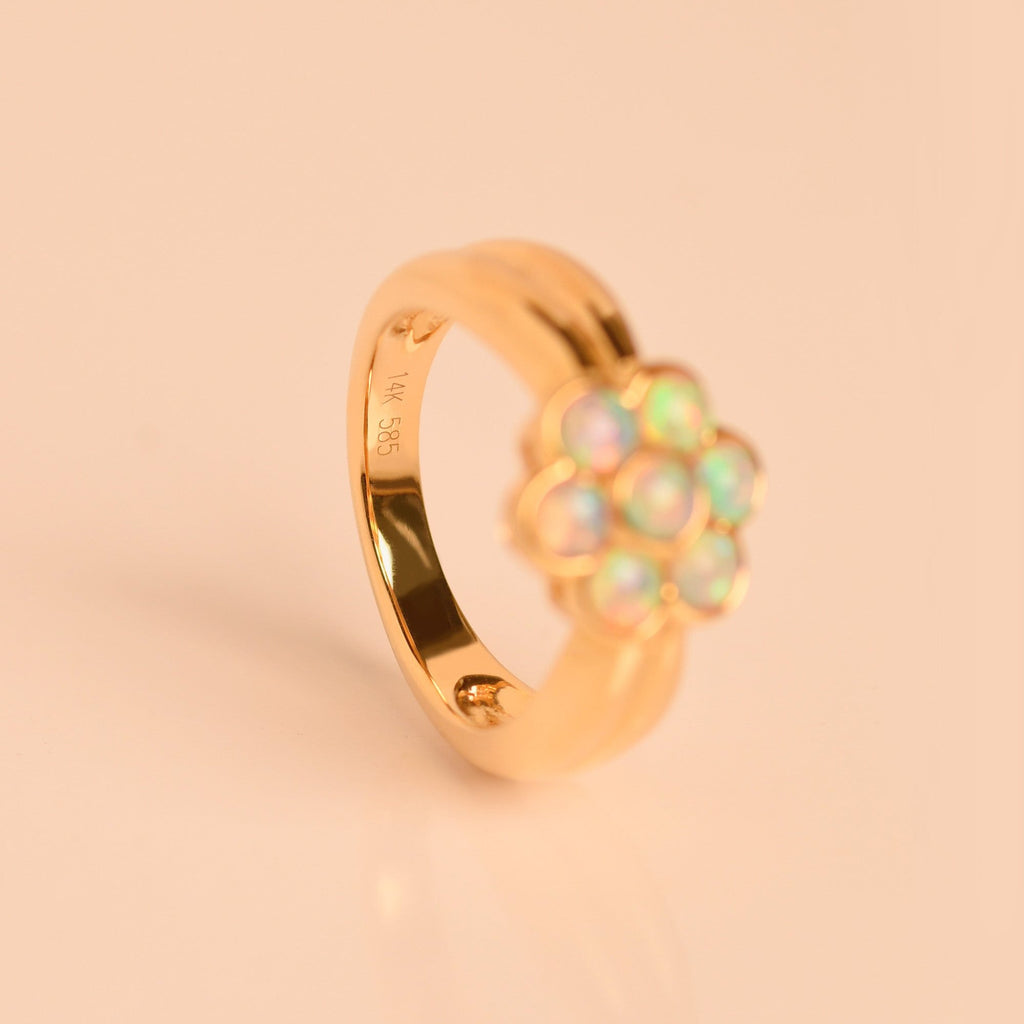 Blossom Opal Ring in Yellow Gold - Three Quarter View, Focus on Back Band
