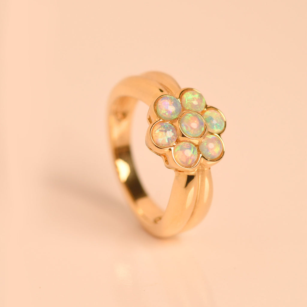 Blossom Opal Ring in Yellow Gold - Three Quarter View, Focusing on Front