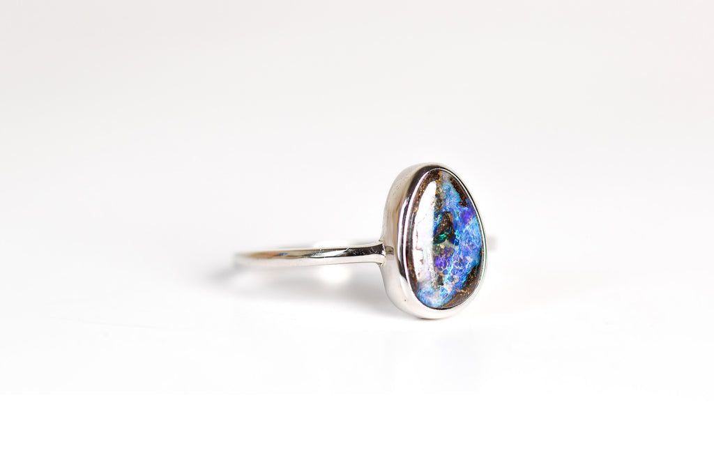Boracay Boulder Opal Ring in Sterling Silver - Three-Quarter View
