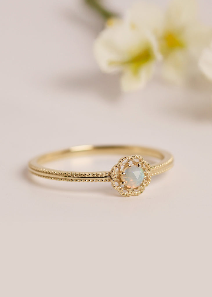 Camellia Opal Ring in Yellow Gold Mood Shot
