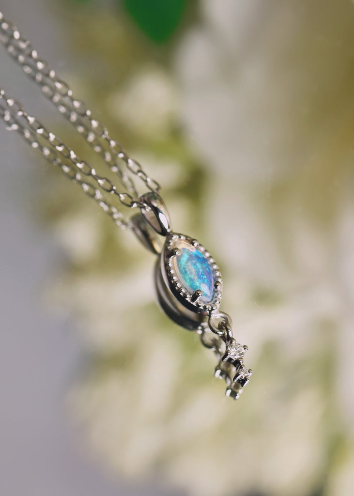Cascade Opal Necklace with Diamonds in White Gold - Mood Shot