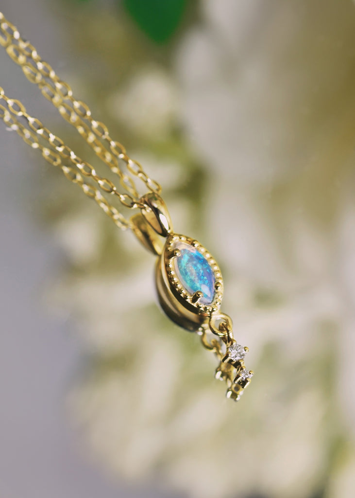 Cascade Opal Necklace with Diamonds in Yellow Gold - Mood Shot