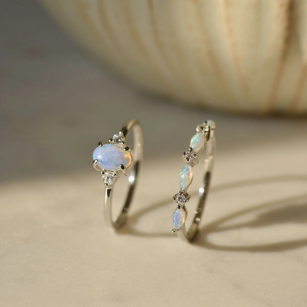 Classic Opal Ring and Marquise Band Ring - Timeless