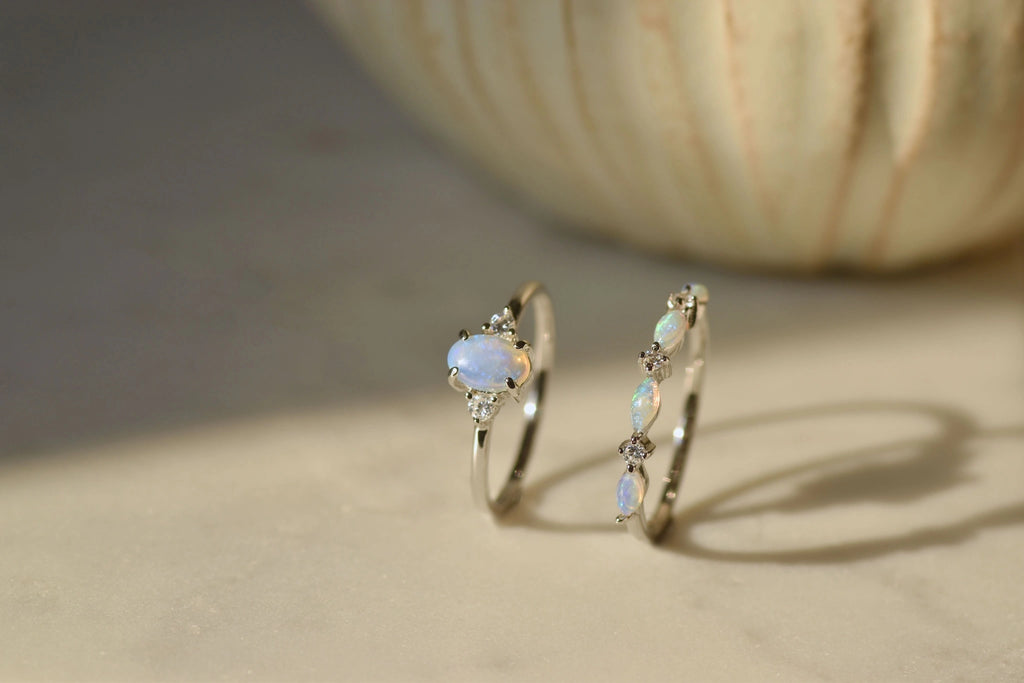 Classic Opal Ring and Marquise Band Ring - Timeless