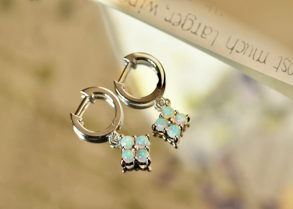 Clover Opal Drop Earrings in White Gold - Mood Shot