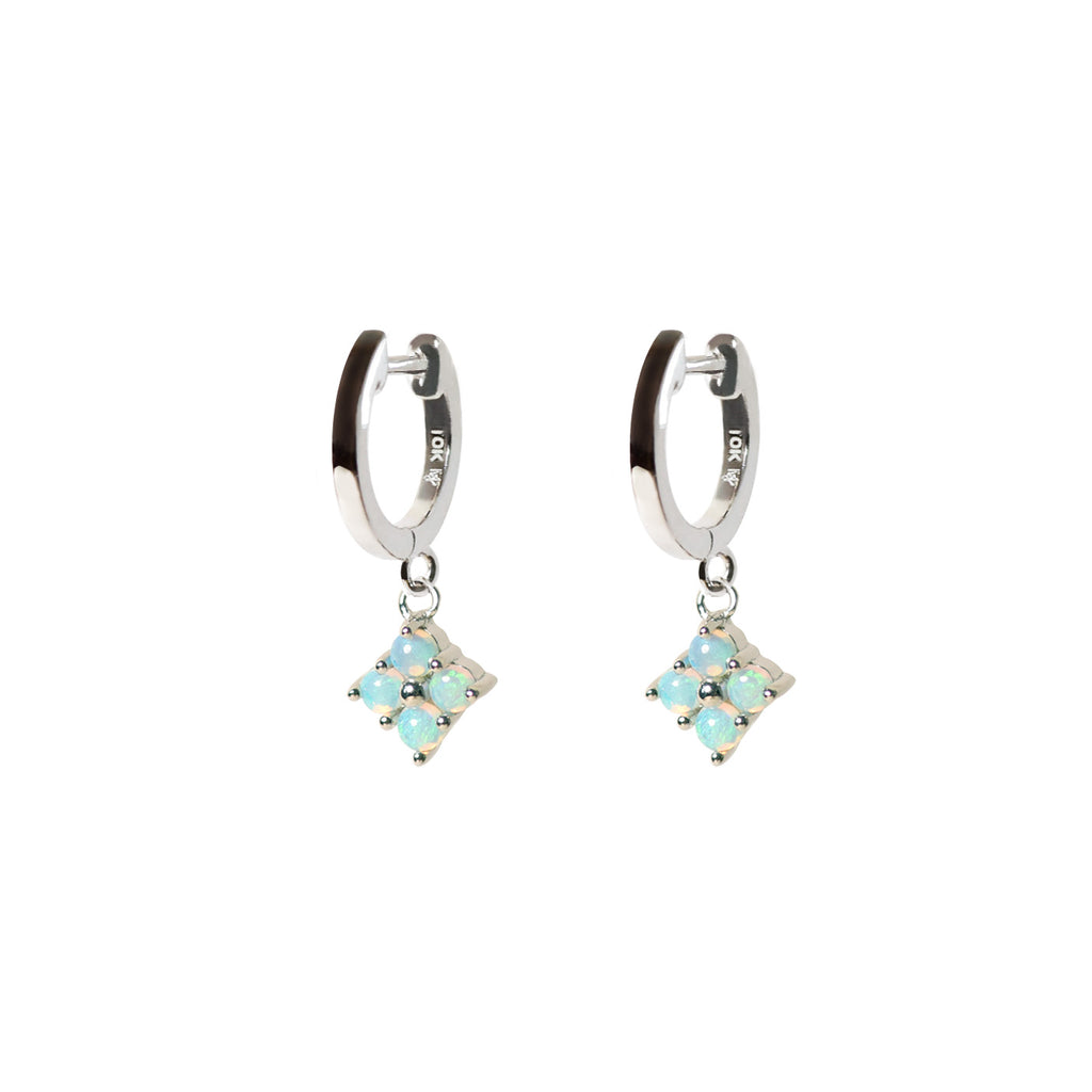 Clover Opal Drop Earrings in White Gold - Side View