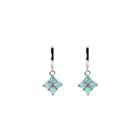 Clover Opal Drop Earrings in White Gold