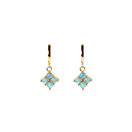 Clover Opal Drop Earrings in Yellow Gold