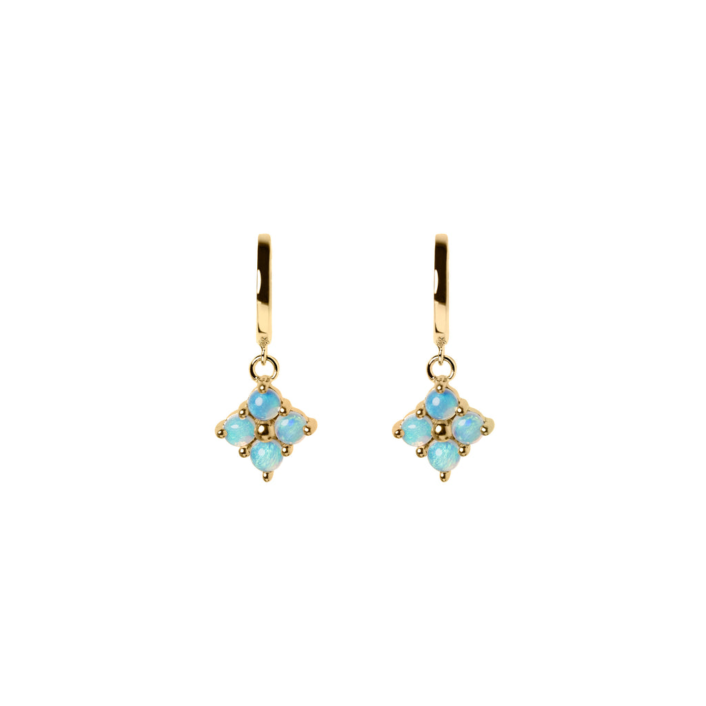 Clover Opal Drop Earrings in Yellow Gold