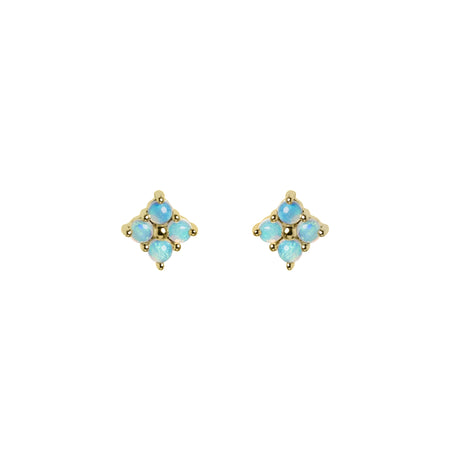 Clover Opal Earrings in Yellow Gold, Blue