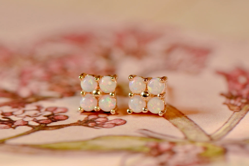 Clover Opal Earrings in Yellow Gold, White - Mood Shot
