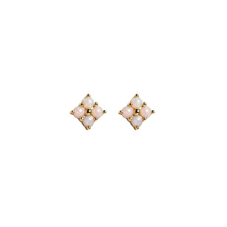 Clover Opal Earrings in Yellow Gold, White