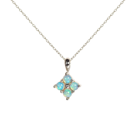 Clover Opal Necklace in White Gold, Blue