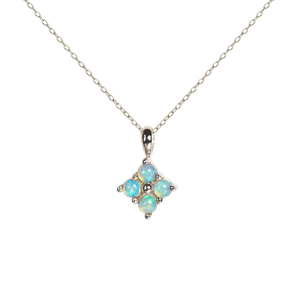Clover Opal Necklace in White Gold, Blue