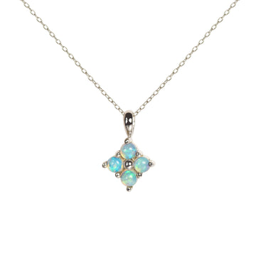 Clover Opal Necklace in White Gold, Blue