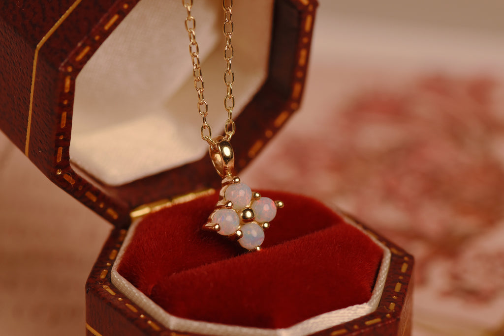 Clover Opal Necklace in Yellow Gold, Red - Mood Shot