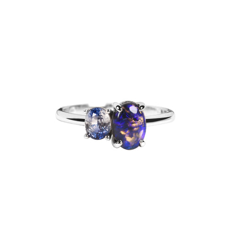 Elysia Dark Opal Ring with Blue Sapphire in White Gold