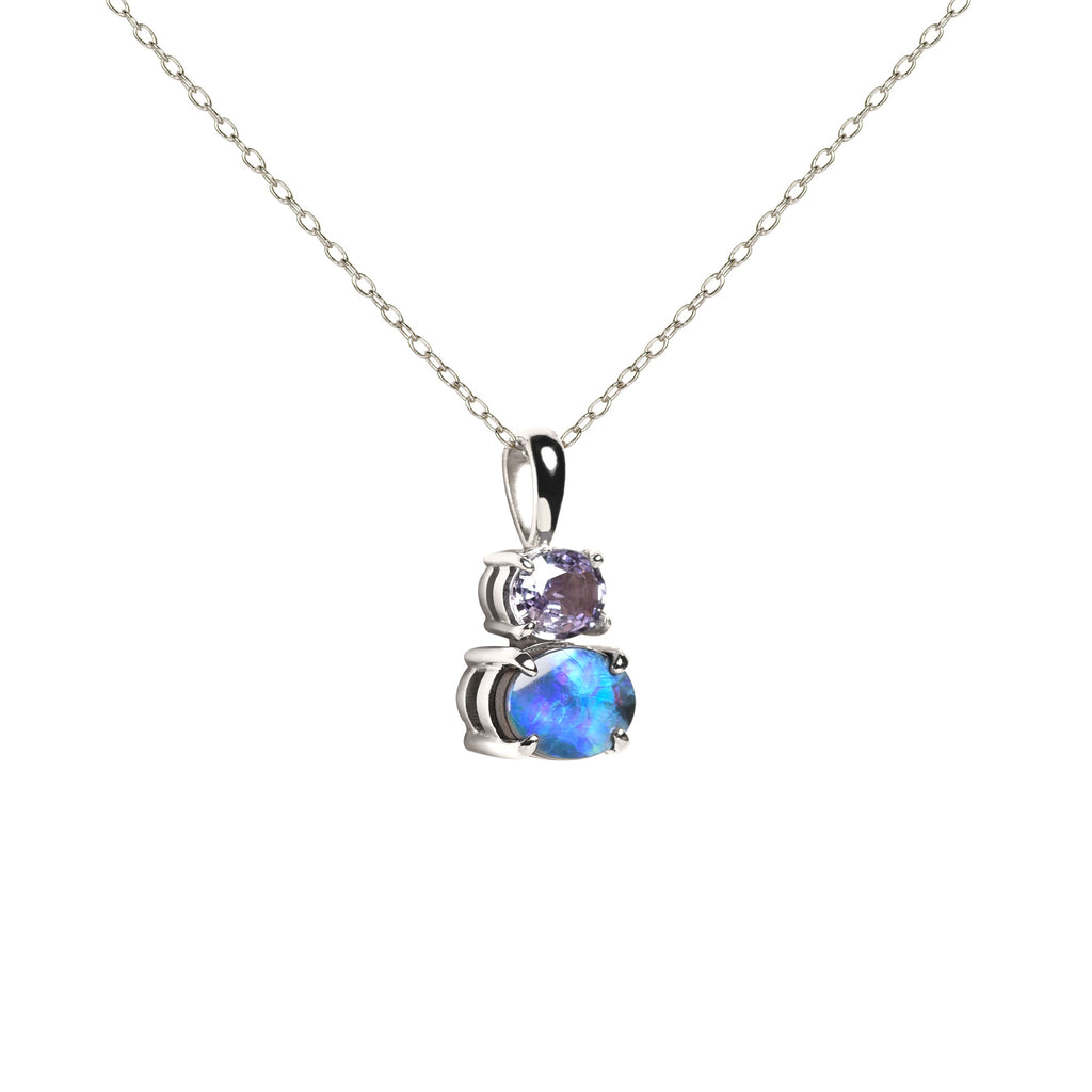 Elysia Opal Necklace with Purple Sapphire in White Gold - Side View
