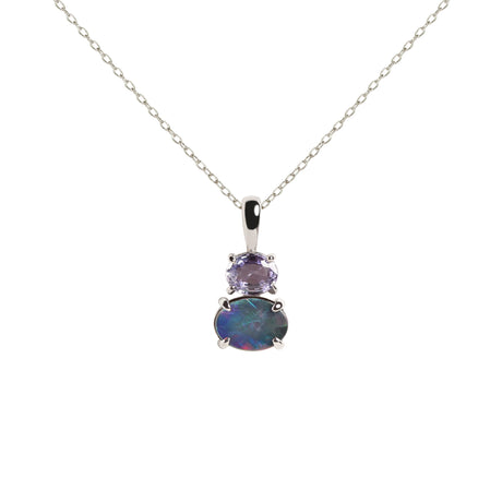 Elysia Opal Necklace with Purple Sapphire in White Gold
