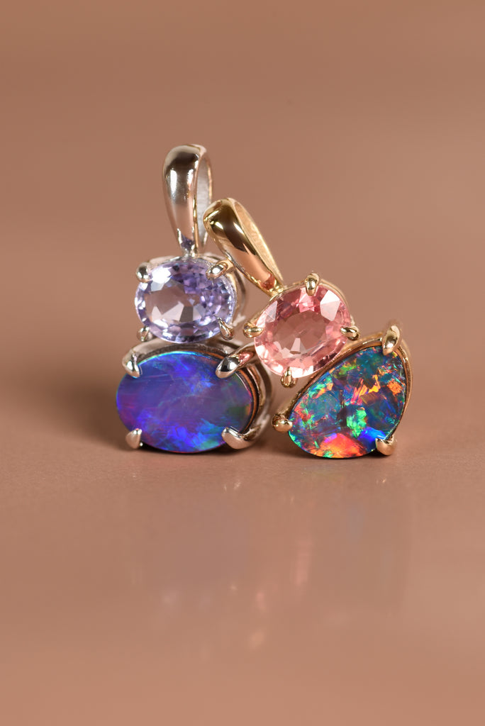 Elysia Opal Necklace with Sapphires in Solid Gold - Mood Shot