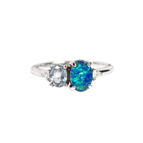 Elysia Opal Ring with Blue Sapphire and Diamonds in Rose Gold

