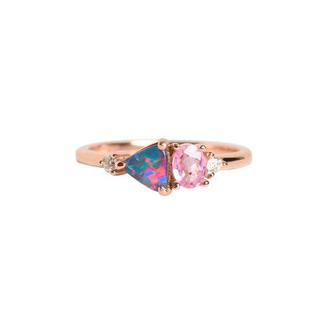 Elysia Opal Ring with Pink Sapphire and Diamonds in Rose Gold

