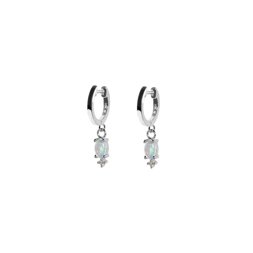Grace Opal Hoop Earrings with Diamonds in White Gold - Side View