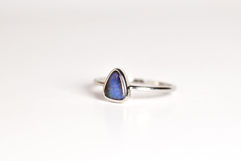 Guam Boulder Opal Ring in Sterling Silver - Three-Quarter View