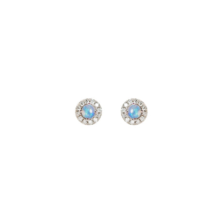 Halo Opal Earrings with Diamonds in White Gold, Blue