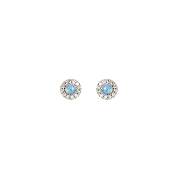 Halo Opal Earrings with Diamonds in White Gold, Blue