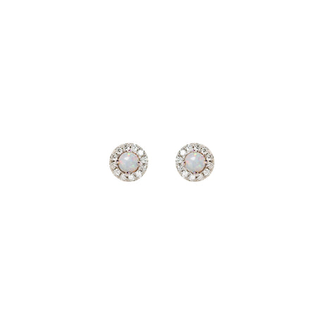 Halo Opal Earrings with Diamonds in White Gold, White